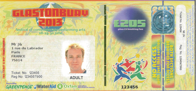 Ticket festival Glastonbury 2013