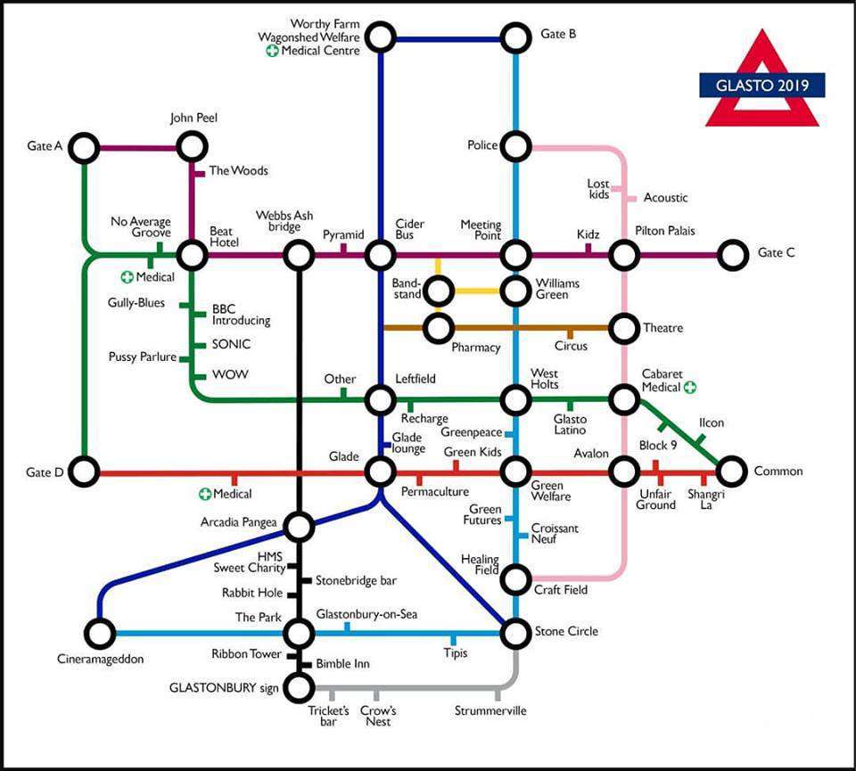 carte du festival de Glastonbury façon métro
